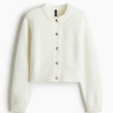NWT SOLD OUT H&M Fine-Knit Button-Up Cardigan in Cream Size S picture