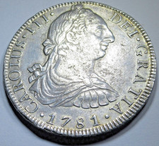 1781 XF-AU Spanish Mexico 8 Reales Genuine Colonial Dollar Pirate Treasure Coin picture