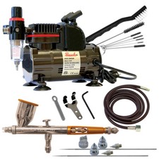 Paasche 1/5 HP Compressor w/ TG-3AS Gravity Feed Airbrush Set & Cleaning Brushes picture