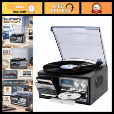 Vintage 9-in-1 Record Player - Bluetooth, 3-Speed Turntable, CD, Cassette, AM/FM picture