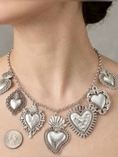 Heart Chain Necklace - Vintage Milagro Sacred Heart picture