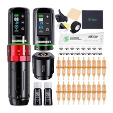 Dragonhawk L3 Red Wireless Tattoo Kit Complete Set with Dual 2000mAh Batteries picture