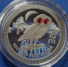 I Niue 2019 Athenian Owl $2 Coin 1 oz .999 Fine Silver - Red eye COA OGP  picture