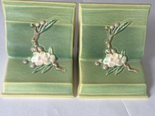 Beautiful, 1940's Roseville Original Book Ends, A Raised Spray of Apple Blossom picture