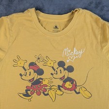 Disney Yellow Mickey & Minnie Heart Love  Short Sleeve Tee Shirt  sz Large picture