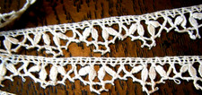 Antique  hand done bobbin lace trim deco tan color linen 2.1/2 y Italy picture