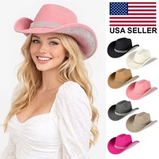 C.C Women's Classic All Season Star Rhinestone Trim Band Vegan Cowboy Sun Hat picture
