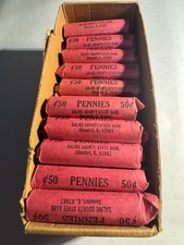 One Roll Vintage Saline County State Bank Circulated roll of Lincoln cents OLD picture