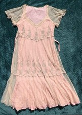 Nataya Retro 1910s 20s Edwardian Replica Pink Nude Embroidered Mesh Summer Dress picture