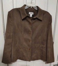 Talbots Blazer Women 16 Tan Beige Faux Suede Gorgeous Professional Career EUC picture