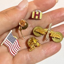 Vintage Pin Lot 5 Initial H Hermes? WW2 Aviation Wings Rose Cherub Flag Brooch picture