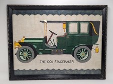 Very Rare Antique picture 1909 Studebaker; USA, Paint On Felt, Framed 13