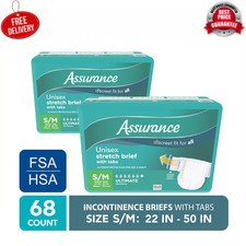 2 Pack Assurance Unisex Stretch Briefs with Tabs S/M 34 Count Each, Total 68 Ct picture