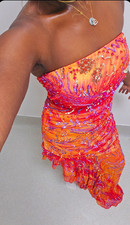 Sean Couture Y2k  Vintage Silk Strapless Ruched Maxi Dress Sequin Beaded Dress picture