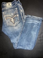 Rock Revival Jeans Humfrey Straight Mens Size 38x32 Blue Denim Thick Stitch picture