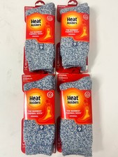 4 PAIR Heat Holders ORIGINAL Denim/Cream Crew Socks 7X Warmer picture