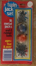 Vintage Twin Jack Set 16 Metal Jacks 2 Rubber Balls Wells Mfg NEW SEALED picture