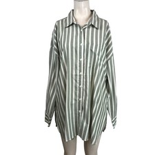 Torrid Olivine Green White Striped Cotton Rayon Drop Shoulder Shirt Size 0 L 12 picture