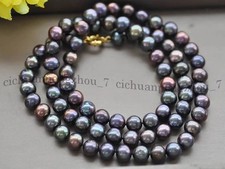 Genuine Natural 7-8mm Peacock Black Freshwater Pearl Necklace 14-100 Inch picture