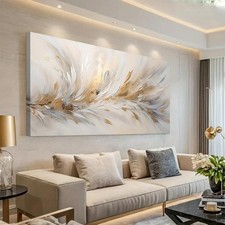 ONEOLTN 3D Textures Large Abstract Wall Art Modern Elegant Golden Feather for... picture