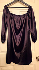 H&M Divided Women’s Black Satin Mini Dress Square Neck Puff Sleeve Stretch M picture