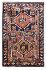 Antique Malatya Kurdish Rug–Vibrant Medallion Design Handwoven Wool - 4' X 6'5'' picture