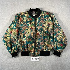 Gopoint Bomber Jacket Mens Large Multicolor Excellent Vintage 100% Silk Abstract picture