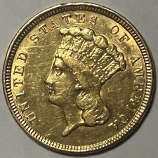 1854 $3 Princess Gold Coin (Rim Scratch) XF/AU Details  picture
