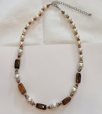 Vintage Tiger’s Eye, Glass Pearl & Crystal Beaded Accent Necklace 38.8g 18