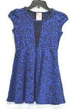 kiddo by Katie Girls Blue Rose Print Cap Sleeve Crew Neck Stretch A Line Dress M picture