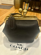 Coach Kiss Lock Frame Bag Black Small Top Handle w/ Chain Strap & Dust Bag picture