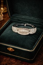 Vintage Ledo Silver Tone Hinged Bangle Bracelet with Icy Rhinestones, Art Deco R picture