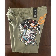NWT Ed Hardy Men’s Eagle Skull Print Fleece Shorts Streetwear Style, Y2K picture