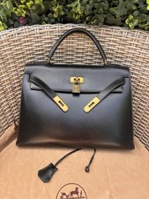 Authentic 1989 Hermes Kelly 32 Black box Calfskin Leather Vintage gold hardware picture