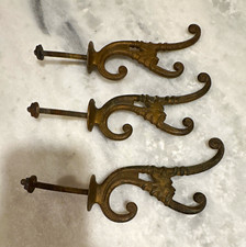 RARE FIND: Antique Cast Iron Rococo Double Coat Wall Hook, Set of 3 picture