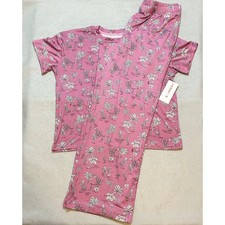 Joyspun Dreamy Soft Pajama Set S 4-6 Pink Jungle Giraffe Print Shirt Pants NEW picture