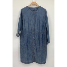 J Jill Denim Dress Womens XL Blue Chambray Button Front Roll Tab Sleeve Pockets picture