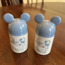 Disney Mickey Mouse Gourmet Salt & Pepper Shakers Blue and White  Discon. Vtg picture