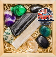 Cristales protectores y piedras curativas con caja de regalo de madera NUEVO US picture