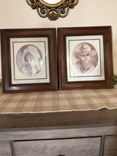 Set of 1970's Vintage Vel Miller Prints/ Little Cowboy and Prairie Girl Framed  picture