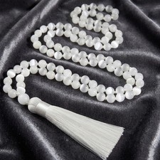 Natural Selenite 108 Mala Beads Prayer Necklace Tassel Crown Chakra Yoga Clean picture