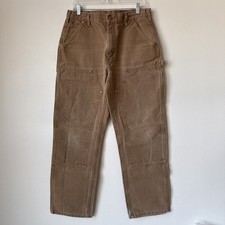 Carhartt B01 BRN Double Knee Duck Jean 34X32 Work Distressed Hole Thrash Grail picture