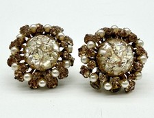 MIRIAM HASKELL Confetti Art Glass Cabachon Golden Cystals & Pearls 1