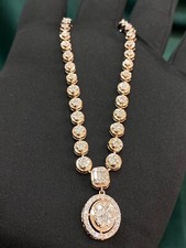 Stunning 2.40 Cts Round Baguette Shape Natural Diamonds Necklace 14KT Rose Gold picture