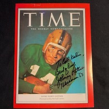 Johnny Lattner Signed 8x10 Time Card 1953 Heisman Trophy Notre Dame Inscr To Col picture