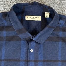 Burberry London Mens Tailored XL Navy Black Check Cotton Button Down Shirt picture