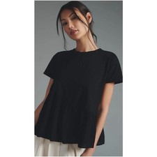 NWT Anthropologie T.La Black Asymmetrical Peplum Short Sleeve Tee Size Small picture
