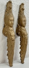 Antique Pair French Bronze Goddess Figures Furniture Applique Ornaments 19th C. picture