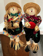 Vintage Jerry Elsner Co. Fall Scarecrow Pair Plush Shelf Sitters Thanksgiving picture