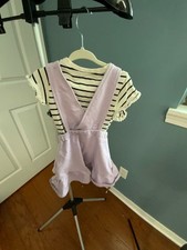 art class Striped T-Shirt & Overalls Outfit Set Size 2T Purple White picture